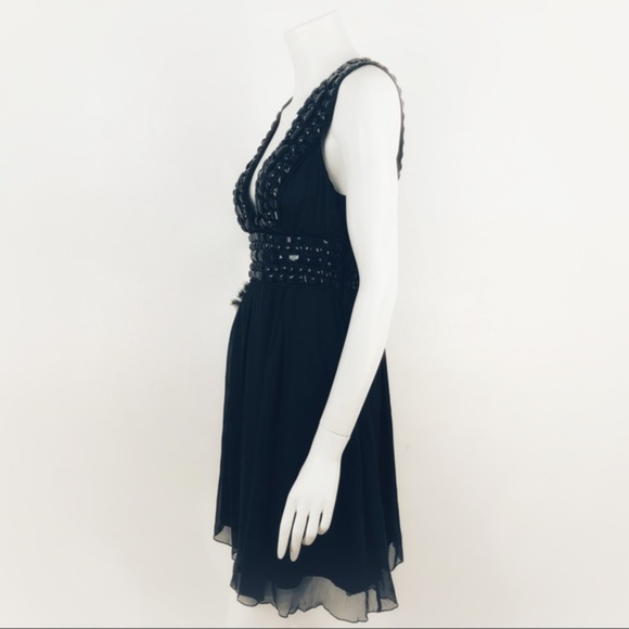 BEBE Dress Embellished Beaded Double V Mini LBD - Picture 2 of 8